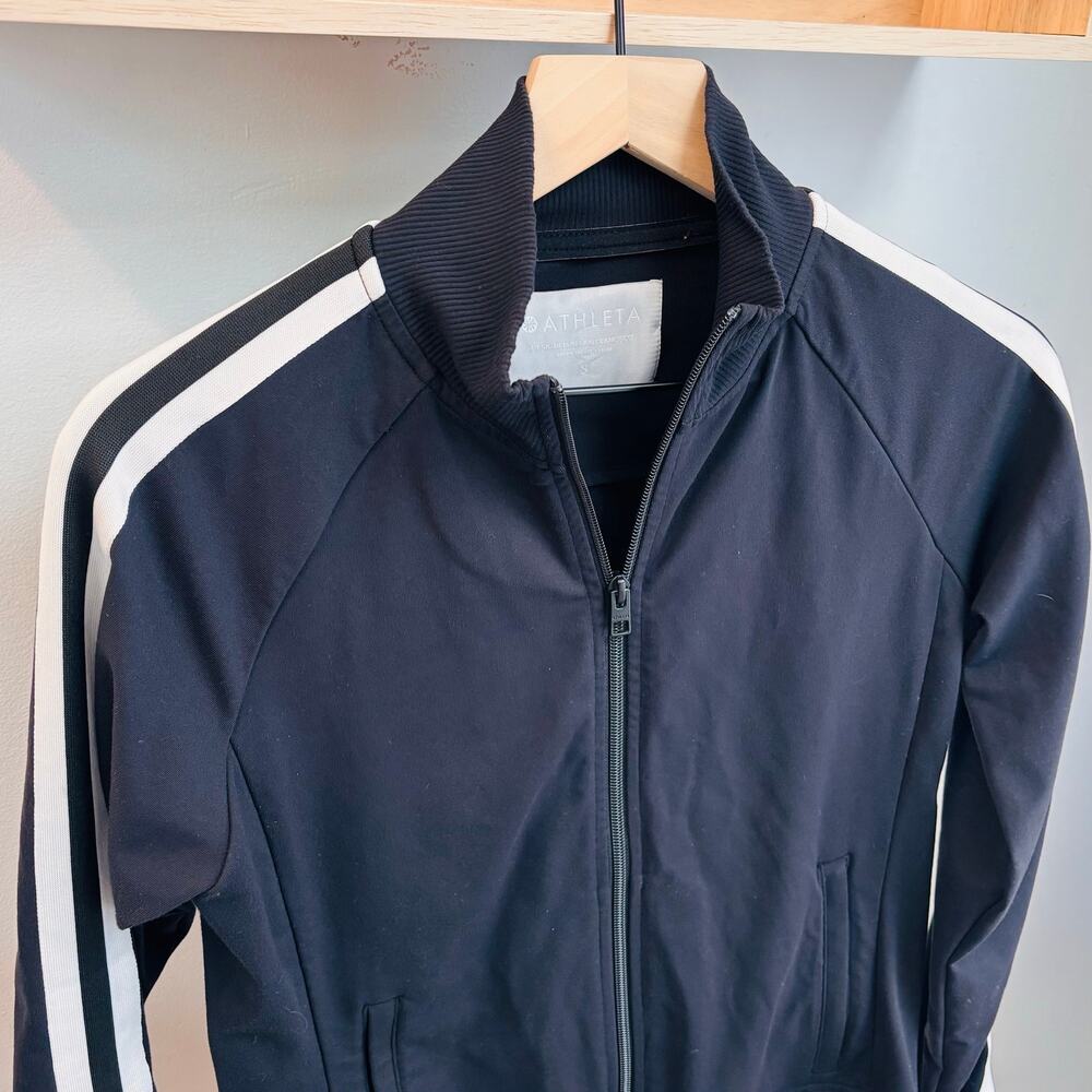 Athleta Circa Track Jacket — Black with White Side Stripes Size Small